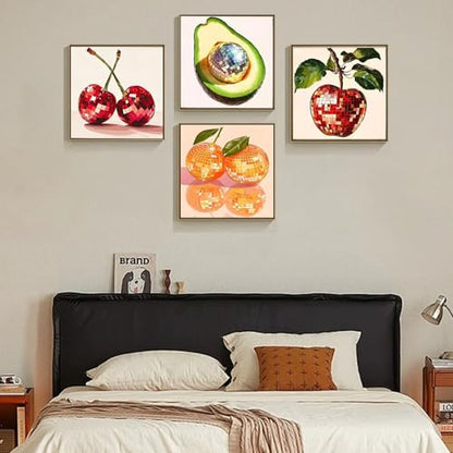 AIBOERL 4 Pack Diamond Art Kits for Adults,Fruits Diamond Painting | Round Drill Disco Fruits Diamond Painting for Beginners DIY Rhinestone 5D Diamond dots(Gemstone Craft)Wall Art Gift 12x16IN - color: DP03583