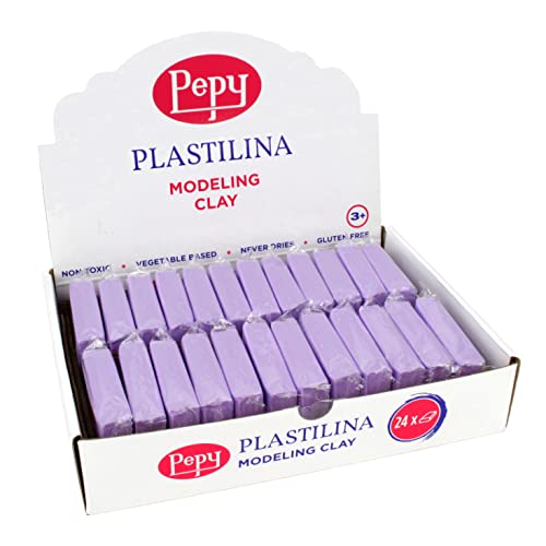 Pepy Plastilina Reusable and Non-Drying Modeling Clay; Set of 24 Bars, 1.4 Ounce Each, Perfect for Arts and Crafts Projects, Purple - color: Purple