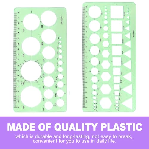 2 Pcs Geometric Circle Drawing Template Set, Plastic Drafting Stencils & Measuring Ruler Tool Kit for Students, Architects, Artists, Designers and Office Use