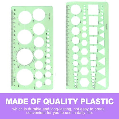 2 Pcs Geometric Circle Drawing Template Set, Plastic Drafting Stencils & Measuring Ruler Tool Kit for Students, Architects, Artists, Designers and Office Use