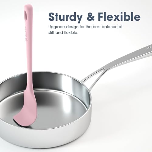 ChefAide 5 Pieces Silicone Spatula Set, Food Grade Rubber Spatula, Upgrade Strong Handle with Ergonomic Grip, Heat Resistant Up to 600°F for Nonstick Cookware, Cooking - color: Pink, size: 5 pieces