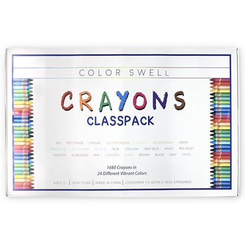Color Swell Crayon Classroom Bulk Pack, 24 Colors (1680 Total) - size: 70 Pack | 1680 Crayons