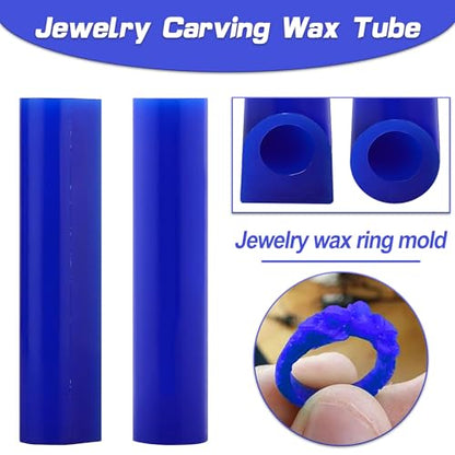 Jewelry Wax Carving Tools Set with Ring Tubes, Hole Expander and Carbon Steel File for Ring Casting and Design Lost-Wax Casting (Blue)