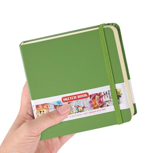 5x5 Pocket Sketch Book,80gsm Hardcover Art Sketchbook for Drawing Journal - color: PU Cover-5x5in-Green