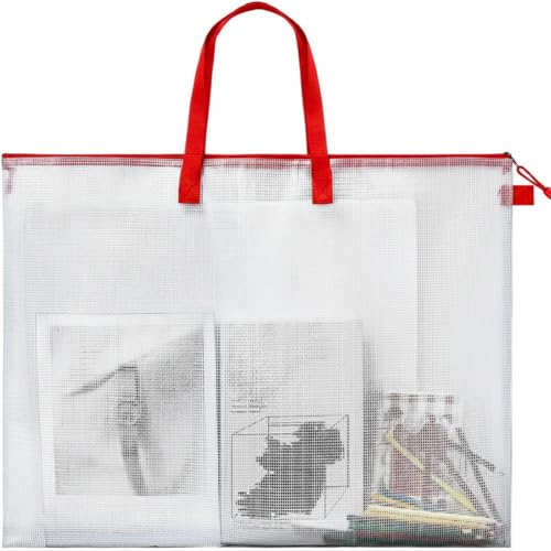 Outus 19 x 25 Inches Art Portfolio Case Posters transparent Storage Bag Portfolio Folder with red Handle and Zipper Folder Organizer for Painting Bulletin Boards End of the Year Gifts - color: transparent bag with red handles, size: 19 x 25 Inch