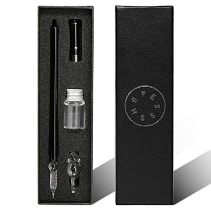 ESSSHOP Glass Dip Pen with Invisible Ink Set - UV Flashlight and Cat Pen Holder Elegant Handmade Crystal Smooth Cylindrical Calligraphy Signature Pen for Present Art Writing Drawing Gift