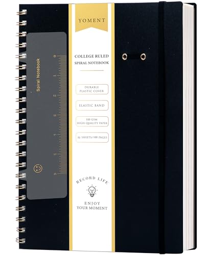 Yoment Spiral Notebook 8.5 x 11 A4 Large Notebooks for Work College Ruled Journaling Notebooks, 100 GSM Paper, Spiral Bound Journal for School Note Taking Writing, A4 Black | College Ruled Journaling Notebooks, 100 GSM Paper, Spiral Bound Journal for Writ