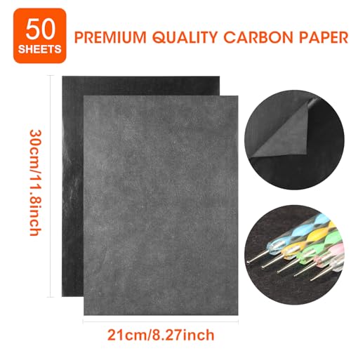 50 Sheets Carbon Transfer Paper - Black Graphite, 8.3 x 11.8 Inch, Includes 5 Ball Embossing Styluses for Wood, Paper, Canvas & More - color: Black