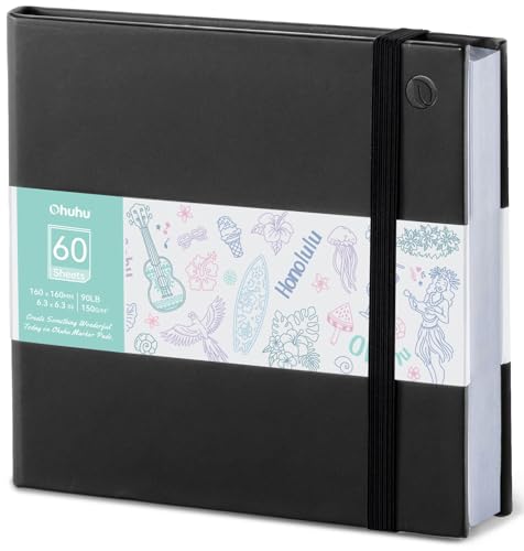 Ohuhu 6.3"x6.3" Double-Sided Bleedproof Marker Pad Art Sketchbook 60 Sheets | Small Square Sketch Book - 90 LB/150 GSM Smooth Drawing Paper - 60 Sheets/120 Pages -Hardcover Sketch Pad for Alcohol Markers - size: 6.3" x 6.3"