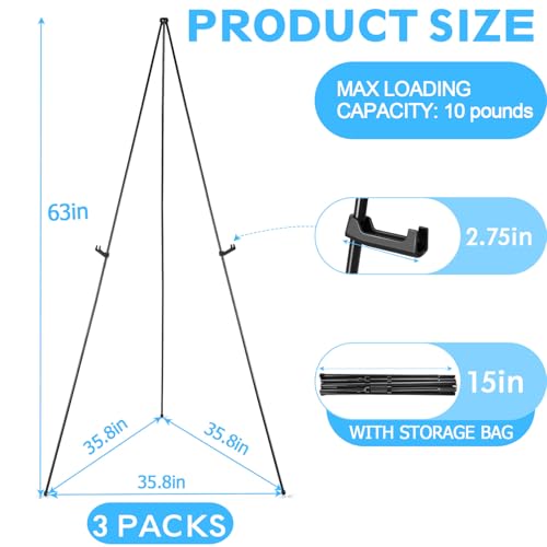 3 Pack Easel Stand for Sign, Display & Poster 63" Black Portable Metal Painting Easels Adjustable Art Easel Tripod Collapsible Floor Easel for Display Show, Arts,Crafts,Painting, - style: Black