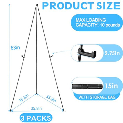 3 Pack Easel Stand for Sign, Display & Poster 63" Black Portable Metal Painting Easels Adjustable Art Easel Tripod Collapsible Floor Easel for Display Show, Arts,Crafts,Painting, - style: Black