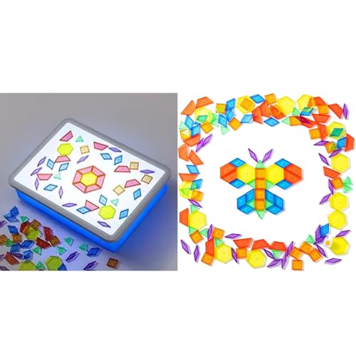 PreTrans Kids Light Box – Translucent Pattern Blocks – Sensory Light Table for Kids, Artist Tracing Light Box, LED Light Up Sensory Table