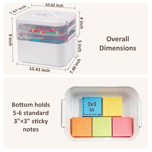 3-Layer Plastic Craft Organizers and Storage Box with Removable Trays, Storage Containers with lids and Handle, Art Supply Storage Organizer for Bead, Ornament, Nail Polish, Tape（10.62"x9"x7.67"） - color: White, size: 3 Layer-10.6 x 7.6 x 9 in