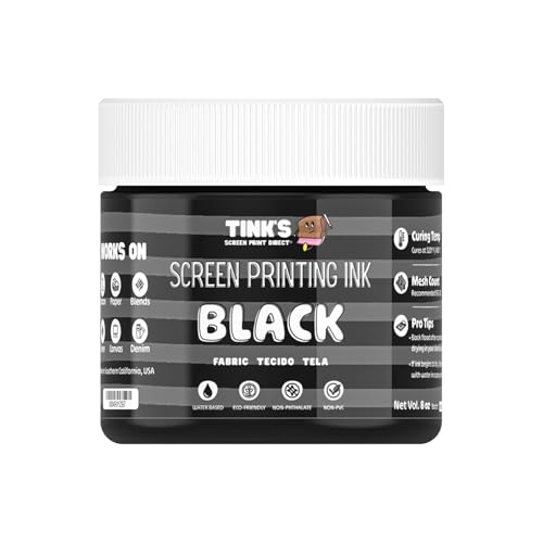 Tinks Screen Printing Ink - Black - 8 oz. | Water-Based Fabric Ink - Screen Printing, Stenciling, Tote Bags & Fabric Stamping - Non-Toxic, No Harsh Fumes - 8 oz. - color: Black