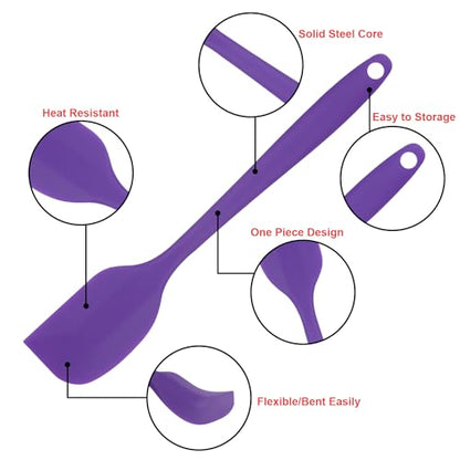 Silicone Spatulas Set, Rubber Spoon Spatula Heat Resistant Spoonula One Piece Design Seamless Spatula Non-Stick Scrapers Baking Mixing Tool (Purple) - color: Purple