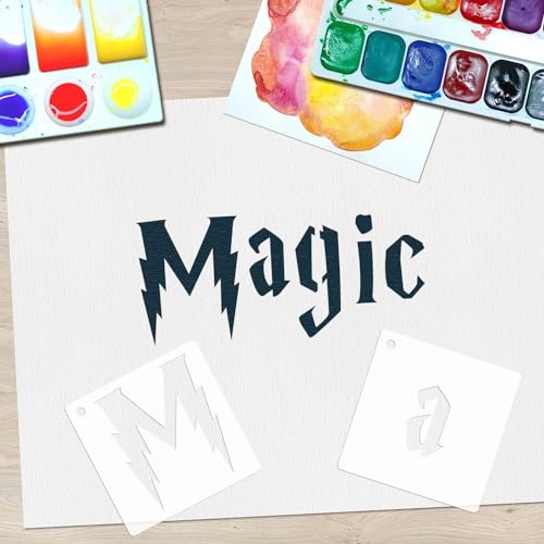1 Inch Gothic Letter Stencils for Painting, 66 Pcs Reusable Old English Stencils, Calligraphy Letter Number Symbol Drawing Template Kit for Journal Scrapbook Signage DIY Art Project - size: 1 inch