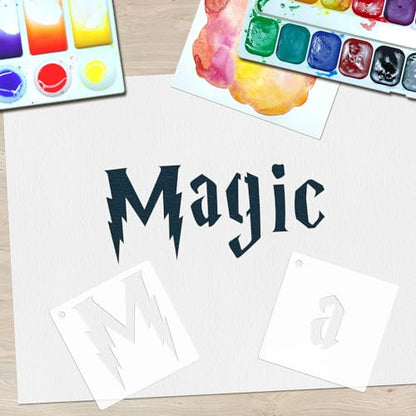 1 Inch Gothic Letter Stencils for Painting, 66 Pcs Reusable Old English Stencils, Calligraphy Letter Number Symbol Drawing Template Kit for Journal Scrapbook Signage DIY Art Project - size: 1 inch