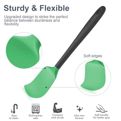 Silicone Spatula Set, 6 Pieces Food Grade Kitchen Utensils with Silicone Brush Heat Resistant Dishwasher Safe BPA-free Rubber Spatula for Scraping, Baking, Cooking, Mixing (Green) - color: Green