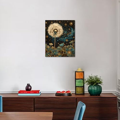 TUMOVO Paint by Numbers Kit for Adults Starry Night Dandelion Paint by Number Dandelion Flower Adult Paint by Number Kits DIY Adults' Paint-by-Number Kits with 3 Brushes Framed, 16 x20 Inch - color: Dandelion-Framed