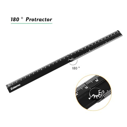 2-in-1 Foldable Metal Ruler & Protractor -15cm Compact to 30cm Extended, Precision Laser Etched Metric Scale, Aluminum Folding Small Ruler for Planner Journaling Drafting Drawing (Black) - color: Black