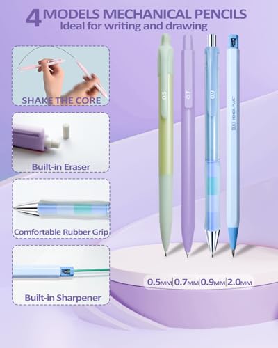 JIZHIYUAN 39X Mechanical Pencil Set with 600 Lead Refills Green Pencil Case | 0.5-2.0mm Mechanical Pencils, Aesthetic Office Supplies Stationary Set Come with Pencil Case for Teacher Office Coworker - color: Green