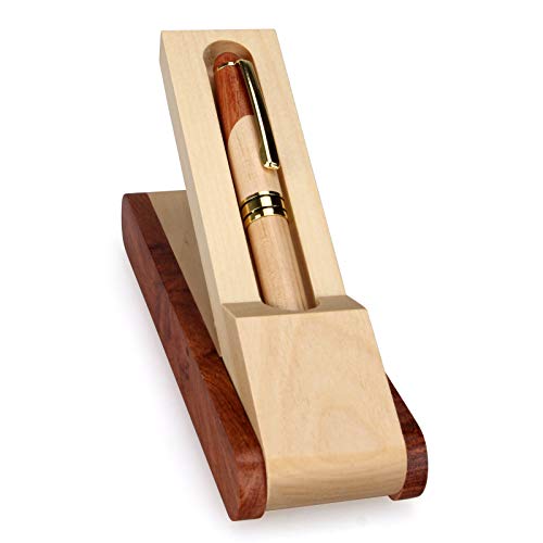 Nice Wooden Gel Pen Gift Set with Case Desk Holder Cool Ink Rollerball Pens - color: Gel pen