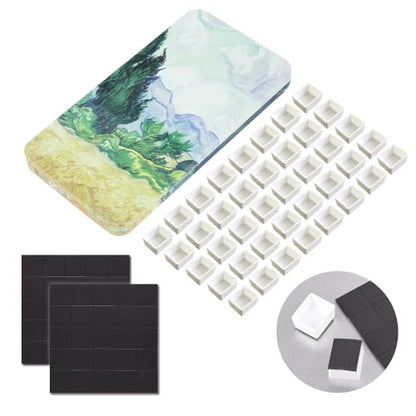 qianshan 40Pcs Empty Half Pans Watercolor Tin Palette with Magnetic Stripe | Travel Tin Palette Case,Portable Artist Paints Half Pan Kits,DIY Watercolor Oils Acrylics Painting Drawing Wheat Field - color: Wheat Field