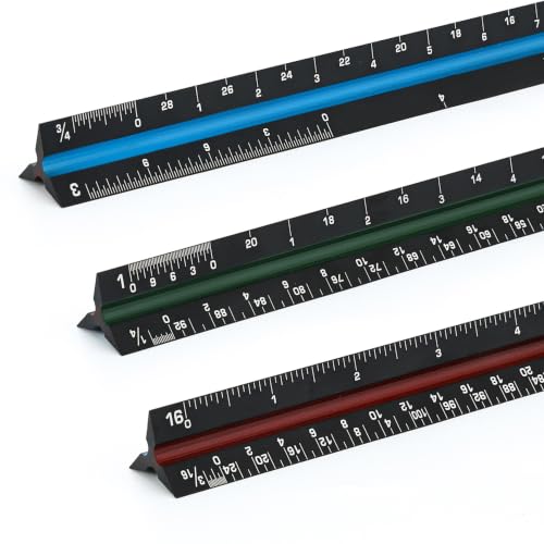 Lakei Architectural Scale Ruler, 12‘’Aluminum Alloy Drawing Scale,Black | Laser-Etched Aluminum Architect Triangular Ruler for Architects, Students, Draftsman, 1Pack - color: Black