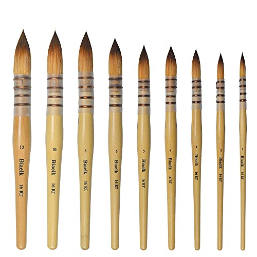 9PCS Biaelk16RT Professional Mop Acrylic Paint Watercolor Brushes Set Taklon Hair Large Round Pointed Tip Wooden Handle Size12345681012 for Watercolor,Pottery,Wash,Gouache,Face Painting