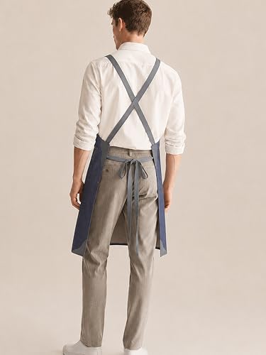 Professional Work Apron for Men & Women – 100% Cotton with waterproof Membrane, Cross Back Straps - color: Work Navy