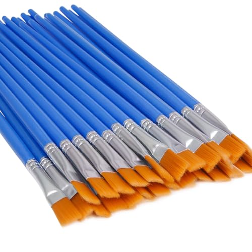 UPINS 30 Pcs Flat Paint Brushes, Small Brush Bulk for Detail Painting | Nylon Bristles Plastic Short Handle, Art Crafts School Projects, Flat Detail Painting, Crafts Face Painting - size: 6.69inch, style: Flat Paint Brushes