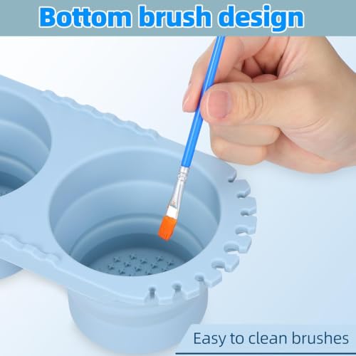Abaodam Paint Brush Cleaner Cup for Kid Adult Painter Watercolor Acrylic | Dual Compartment Collapsible Silicone Paint Water Cup with 2 Sponges Foldable Water Container for Travel Painting