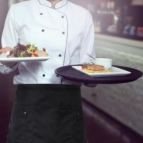 Server Apron with 5 Pockets - Rivet buckle Unisex Short/Half Waiter Waist Short Apron - color: Black