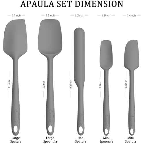 Coukre Silicone Spatula Set of 5,High Temperature Resistant, Food Grade Silicone, Dishwasher Safe, for Baking, Cooking (Pure Gray) - color: Pure Gray
