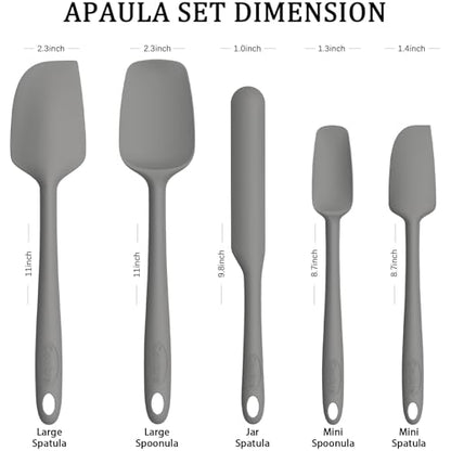 Coukre Silicone Spatula Set of 5,High Temperature Resistant, Food Grade Silicone, Dishwasher Safe, for Baking, Cooking (Pure Gray) - color: Pure Gray