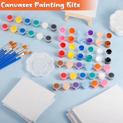 24 Pack Mini Canvas Boards and Easel Washable Acrylic Paint Set | 24Pcs 5.9"x5.9"Canvas and Easel,12 Colors Acrylic Paint Strips,48 Brushes,24 Palettes for Painting Crafts Party Favors - color: 5.9" x 5.9"