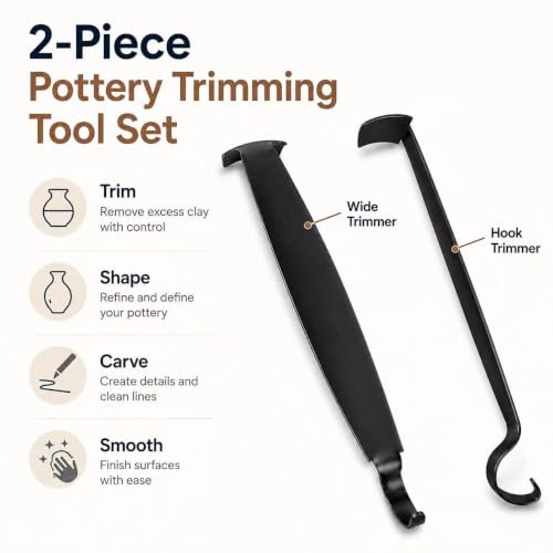2 Pack Pottery Trimming Tools, Black Clay Trim Tool for Wheel Throwing | Ceramic Sculpting, Clay Carving, Shaping, Smoothing, Pottery Foot Ring Trimming