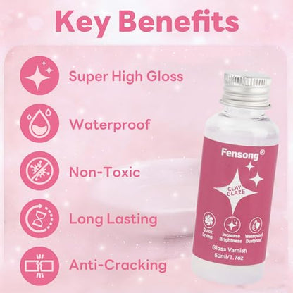 Clear Gloss Clay Glaze Sealer, 50ml Varnish Top Coat with Brush Included