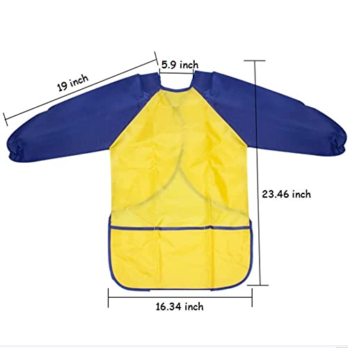 CUBACO Kids Painting Apron, 2pcs Waterproof Art Smocks For Child 3-8 Years, Kids Smocks for Painting Aprons with Long Sleeve - color: Blue&yellow