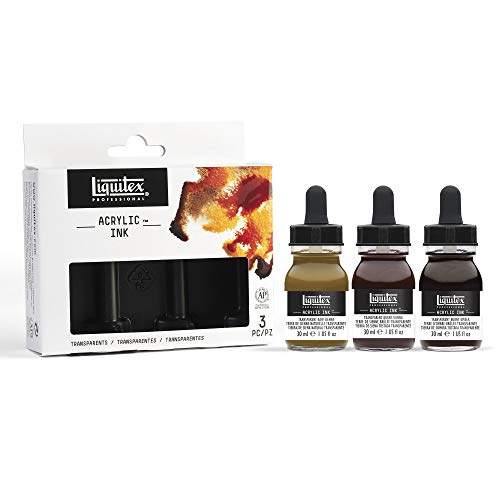 Liquitex Professional Acrylic Ink, 1-oz (30ml), Transparent Set, Set of 3 | Ultra Fluid Acrylic, Highly Pigmented, Dye-Free, Non-Fading, Satin Finish, Permanent When Dry, Lightfast - color: Transparent - Set of 3