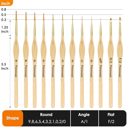 Detail Paint Brushes Set, 12PC Miniature Brushes for Fine Detailing & Art Painting, Small Tiny Paint Brush Perfect for Acrylic, Paint by Number, Figurine, Craft, Models (Wood) - color: Wood