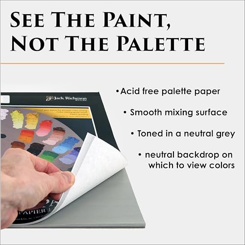 Jack Richeson Grey Matters Disposable Paper Palette 12” x 16”, 2 Pack, Includes 2 Palette Knives - color: Midtone Grey 2 Pack + Palette Knife
