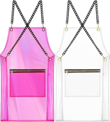 Hair Stylist Apron for Women - Waterproof Barber Nail Tech Apron Hairdresser Hairstylist Salon Aprons with Pocket - color: Transparent+pink