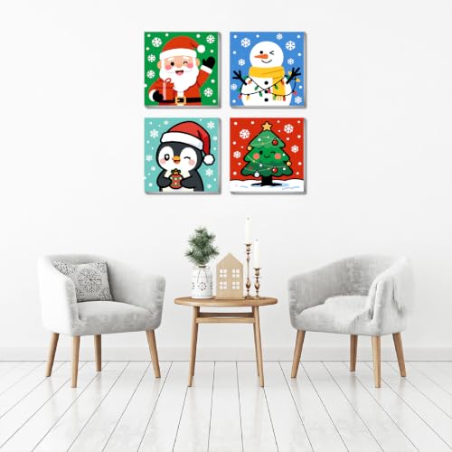 Mrnsiet 4 Pack Framed Paint by Numbers Kit for Kids, Christmas Paint by Numbers for Kids Ages 8-12, DIY Acrylic Oil Painting Drawing Kit for Children Beginner 8x8 Inch - color: DKMT0987+DKMT0988+DKMT0989+DKMT0990-US