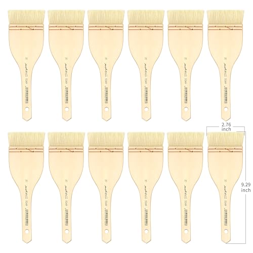 XDT#5249 Hake Paint Brush Set, 12Pcs Flat Goat Hair Wash Brushes (2.76") for Watercolor, Pottery Glaze, Acrylic, and Oil Painting - size: 12Pc Goat Hair(2.76 In)