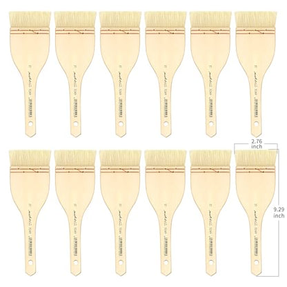 XDT#5249 Hake Paint Brush Set, 12Pcs Flat Goat Hair Wash Brushes (2.76") for Watercolor, Pottery Glaze, Acrylic, and Oil Painting - size: 12Pc Goat Hair(2.76 In)