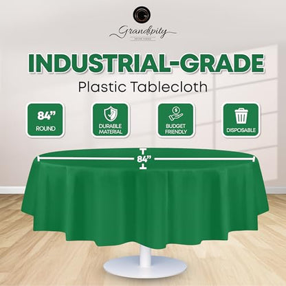Grandipty Plastic Table Cloth Disposable 12 Pack 84" Round Green | Plastic table covers, durable disposable tablecloths, fade and tear-resistent table cover for party, event