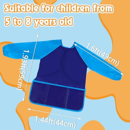 Zkptops Kids Art Smock Waterproof Kids Painting Aprons Toddler Art Smocks Kid Paint Smock with Long Sleeve 3 Roomy Pockets for Age 3-7 Years(Blue) - color: Y 1 Pack Blue