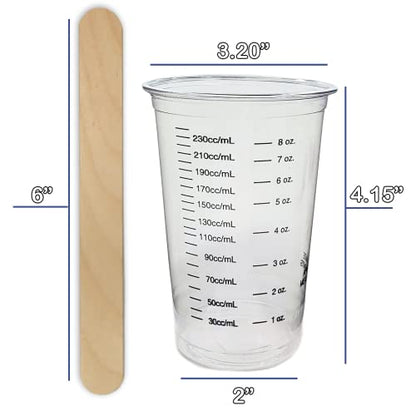 10 8oz Graduated Clear Plastic (PET) Cups and 10 6" Wood Stir Sticks for Mixing Paint, Stain, Epoxy, Resin by NetSellsIt 8 oz Disposable