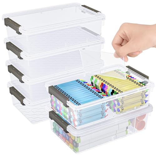 6 Pack Extra Large Pencil Box with Removable Divider, Thickened Pencil Case Bulk, Clear Crayon Marker Organizer Stackable Plastic Small Storage Containers for Pen Craft School Supplies(Grey) - size: Grey-6 Pack